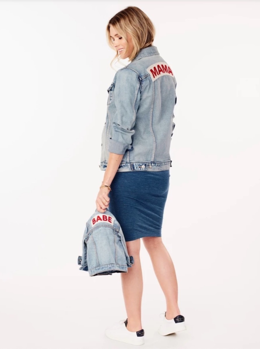 denim jacket with mama on the back, gifts for pregnant people