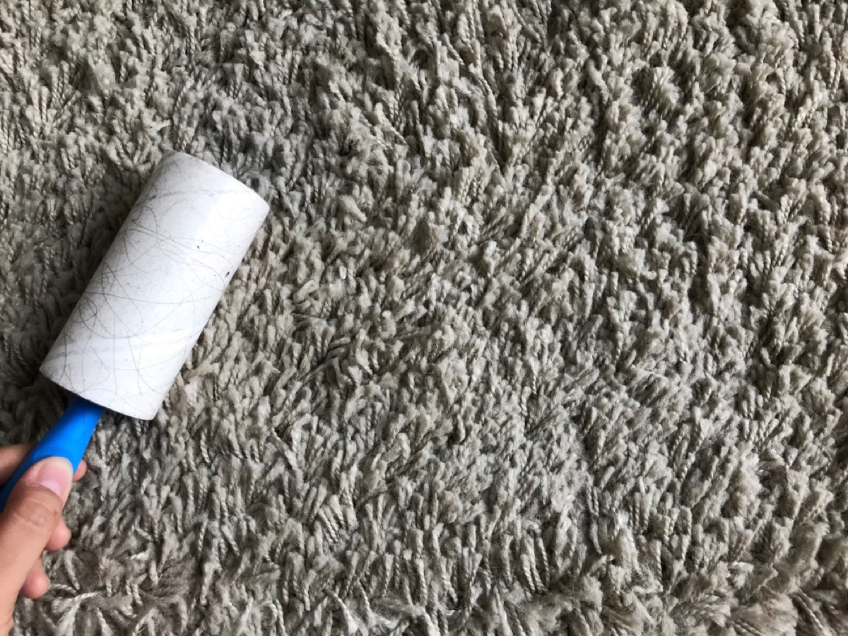 lint roller on shag rug, diy hacks