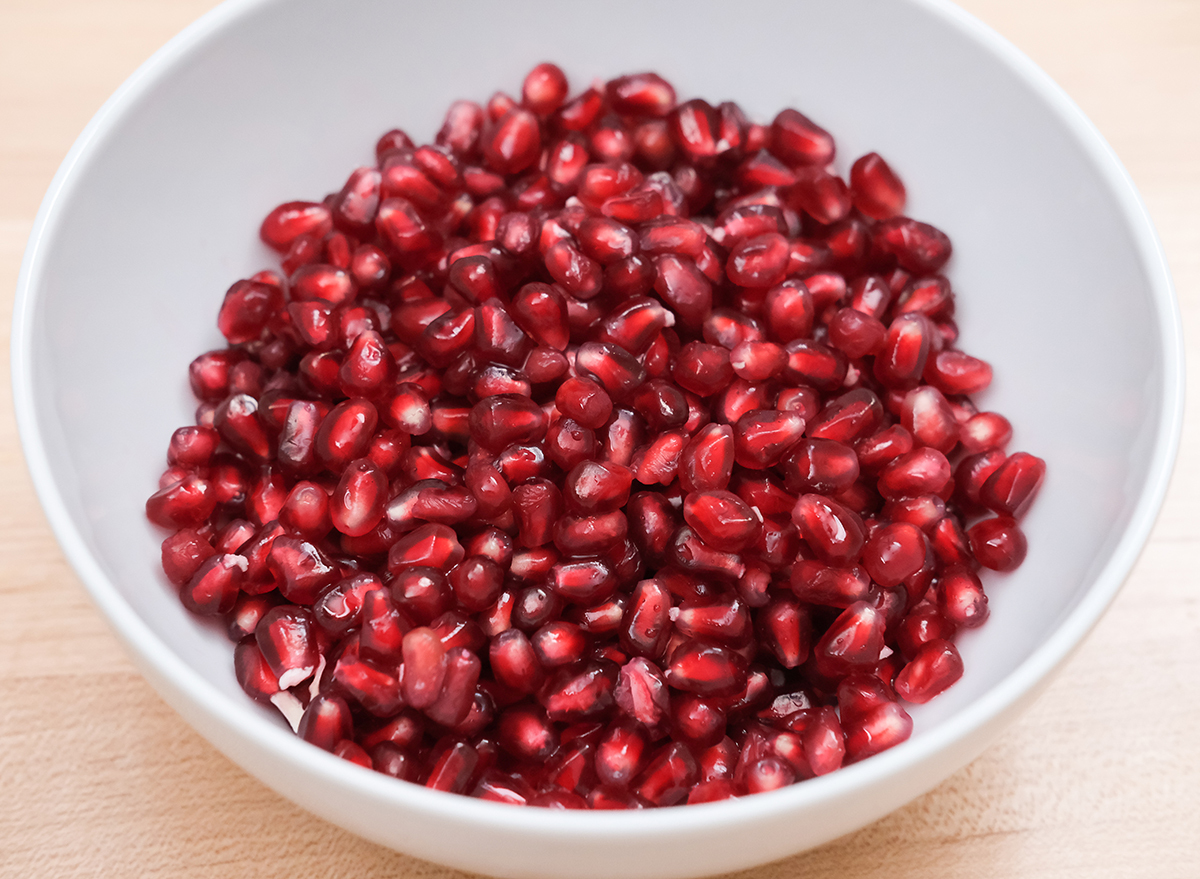 pomegranate seeds in a bowl