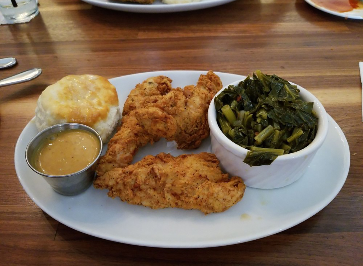 streets fried chicken tender and greens