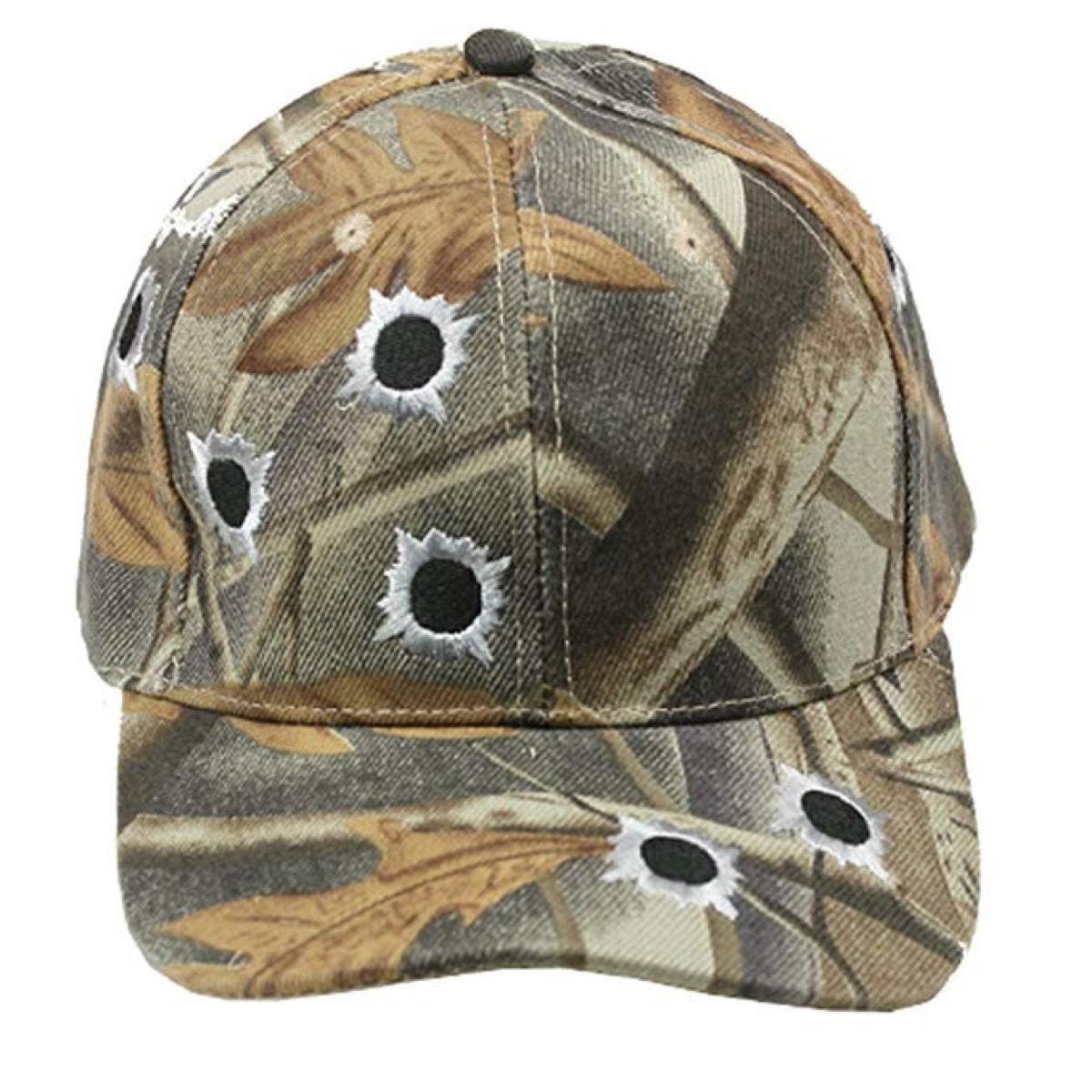 a cameo baseball cap with fake silver bullet holes