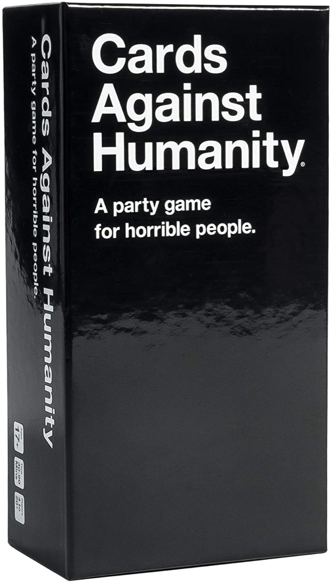 black box with cards against humanity game