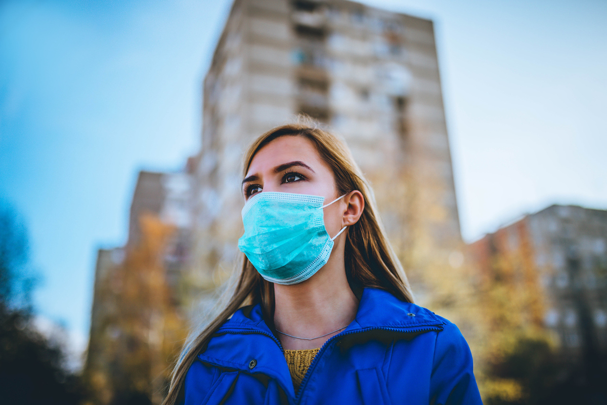 Woman wearing face mask