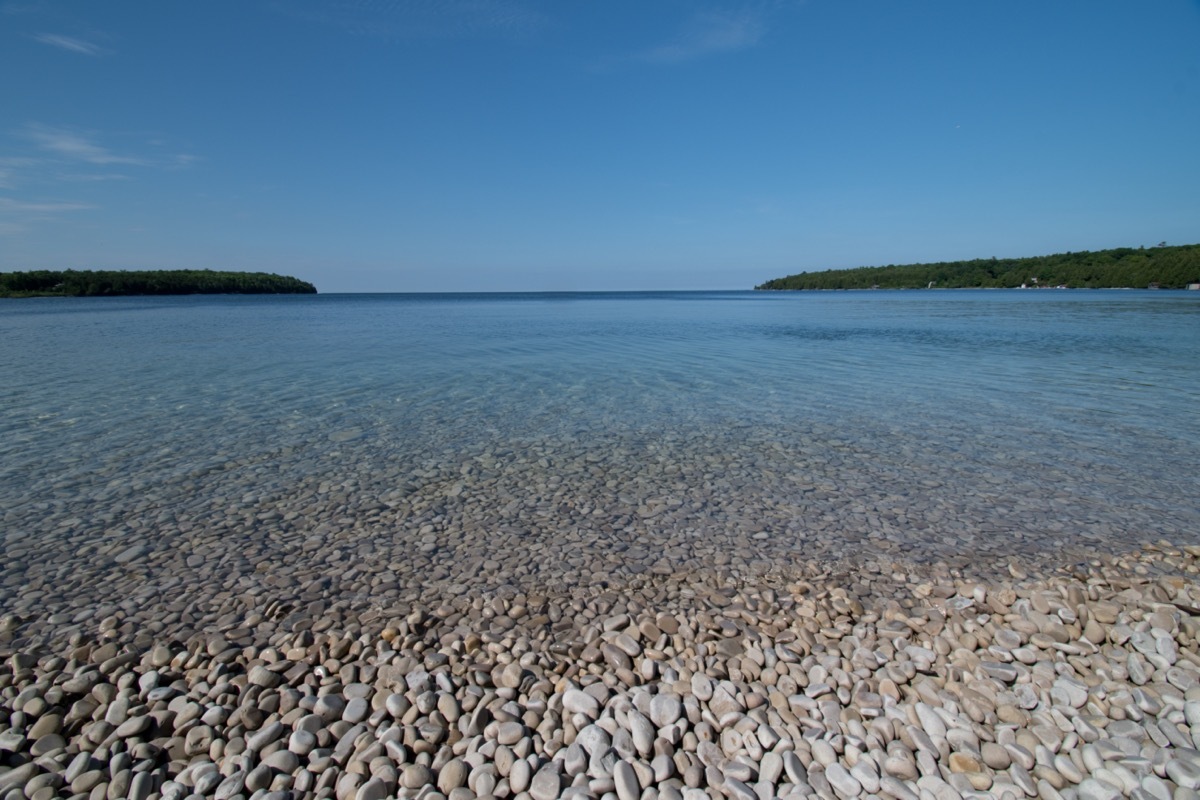 Beach white rocks Washington island bluff park hiking camping swimming pristine clear water transparent cold