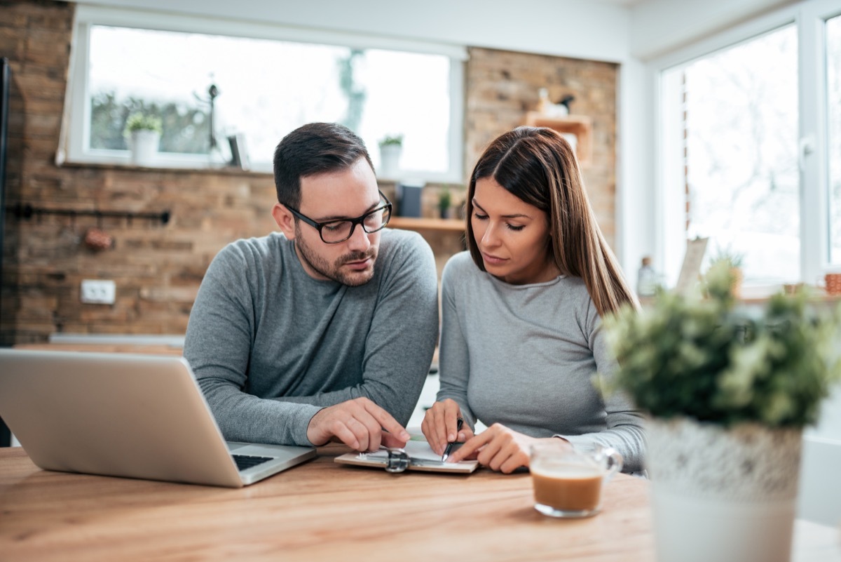 Couple discussing finances together