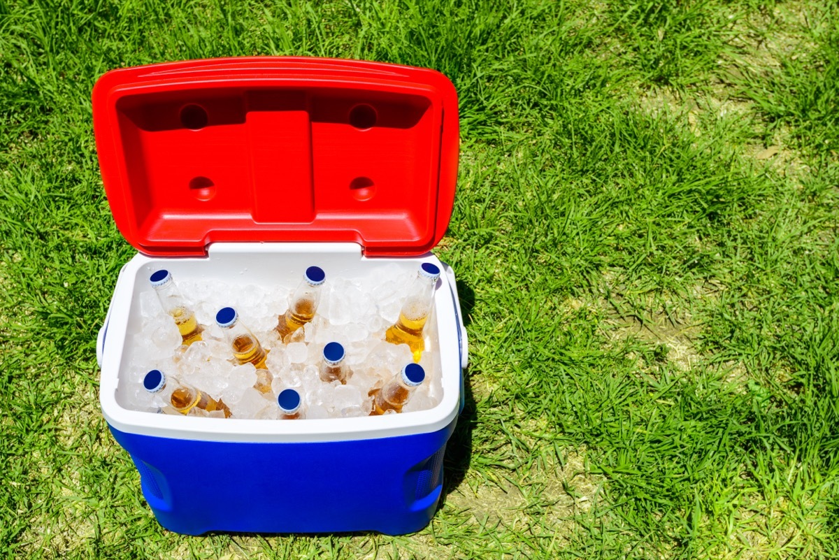 cooler with beer bottles