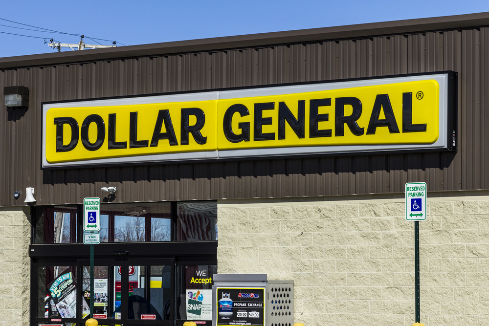 The storefront of a Dollar General location