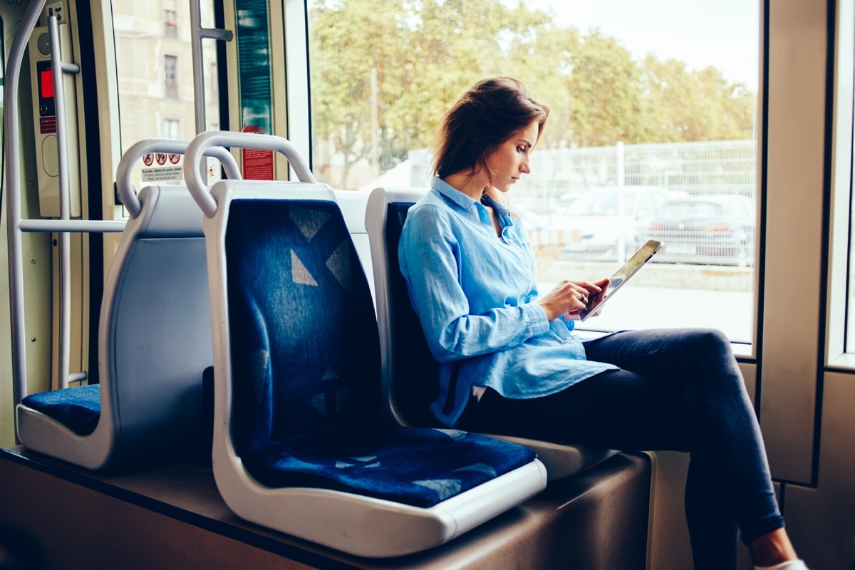 Woman riding a bus