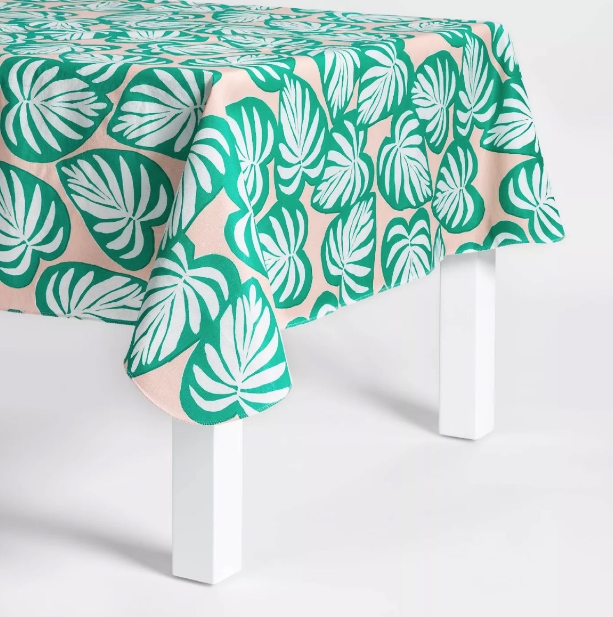 green and pink palm tree print table cloth, summer party essentials