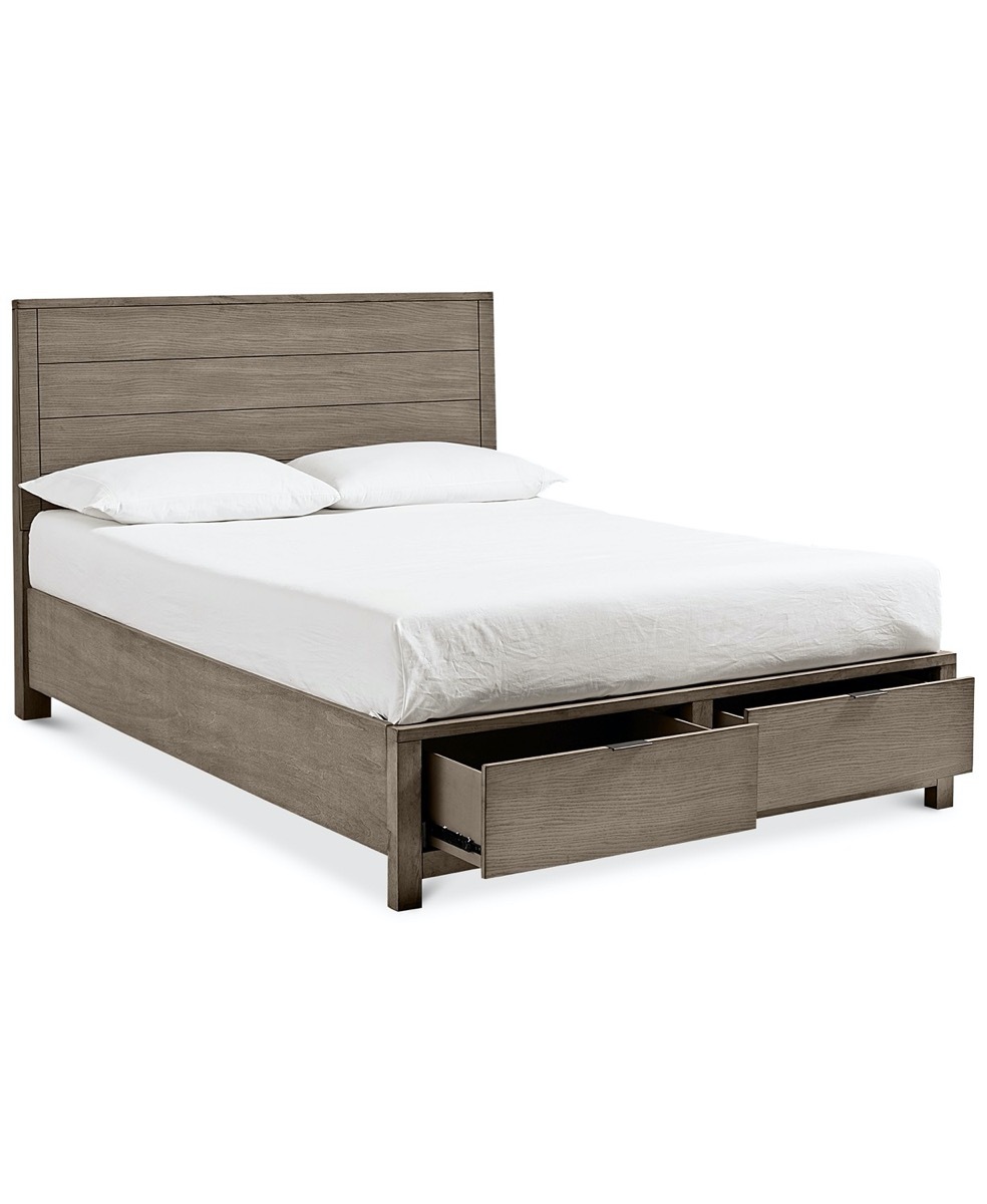 wooden bed with storage drawers