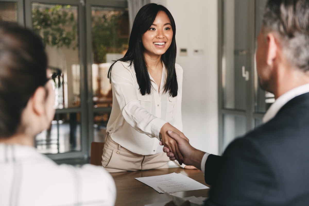 woman walking in a for a job interview