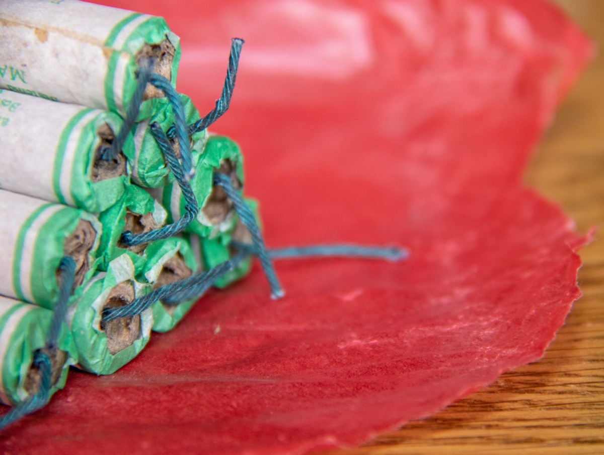 A pile of Chinese firecrackers on red paper