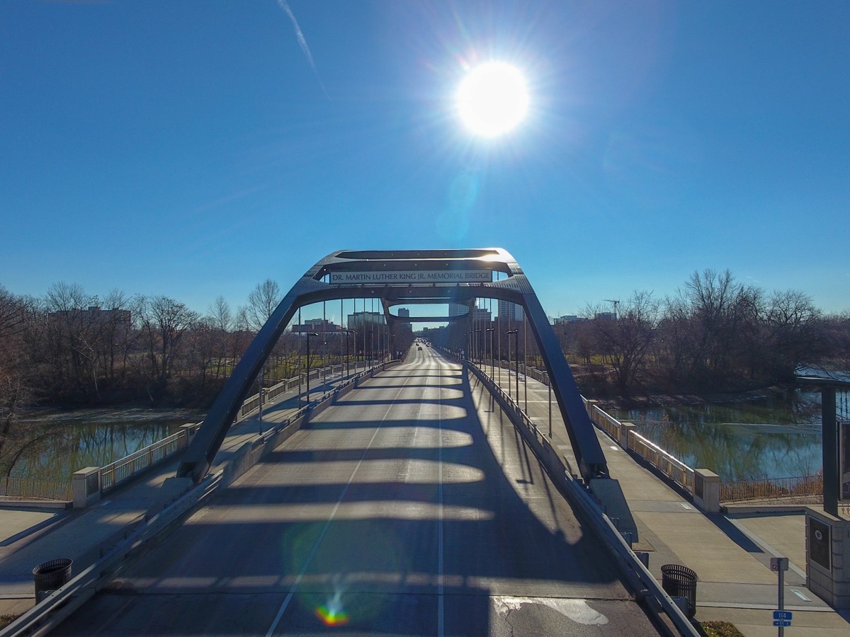 Fort Wayne, Indiana / United States - June 26 2017: Martin Luther King Jr. colorful bridge leading you to the center of town