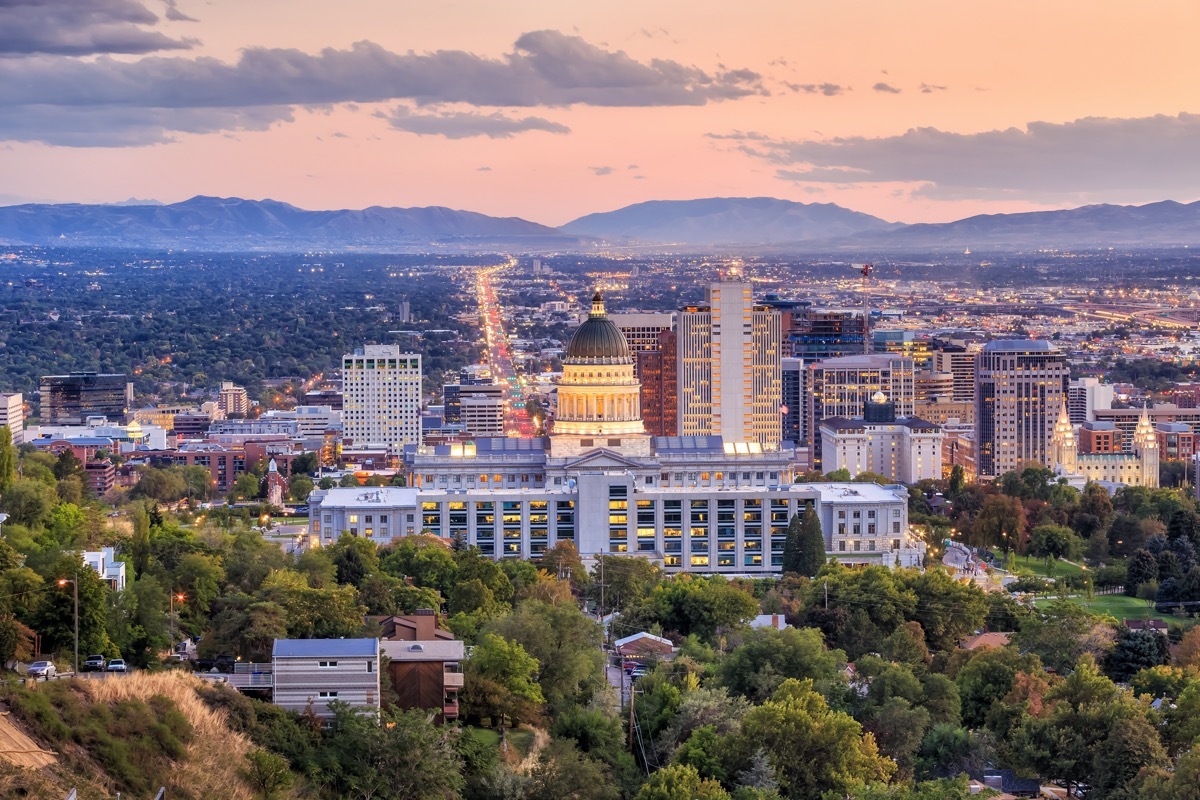 city skyline of downtown Salt Lake City, Utah at dusk