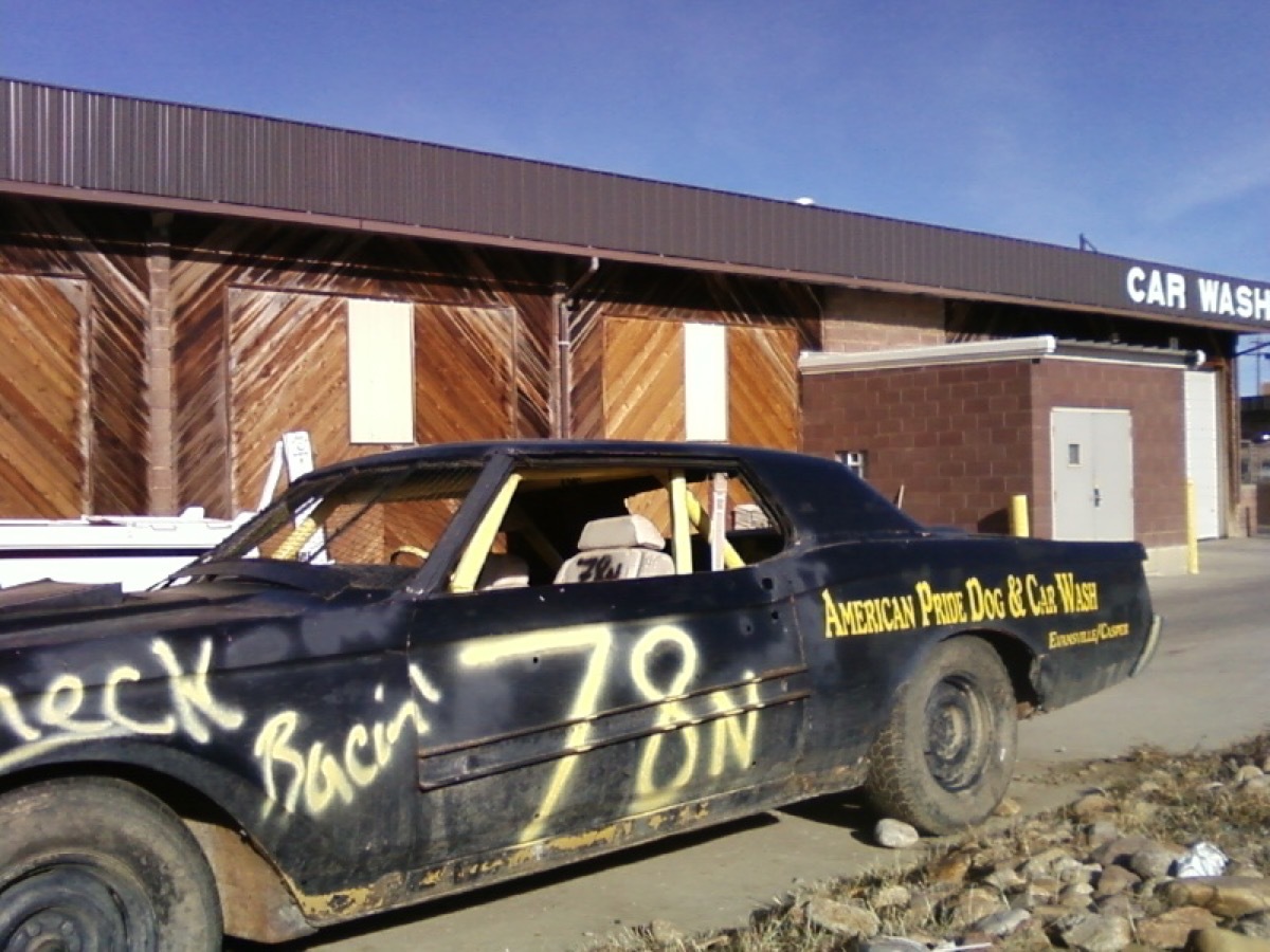 Demolition car at American Pride Dog and Car Wash in Evansville, Wyoming.