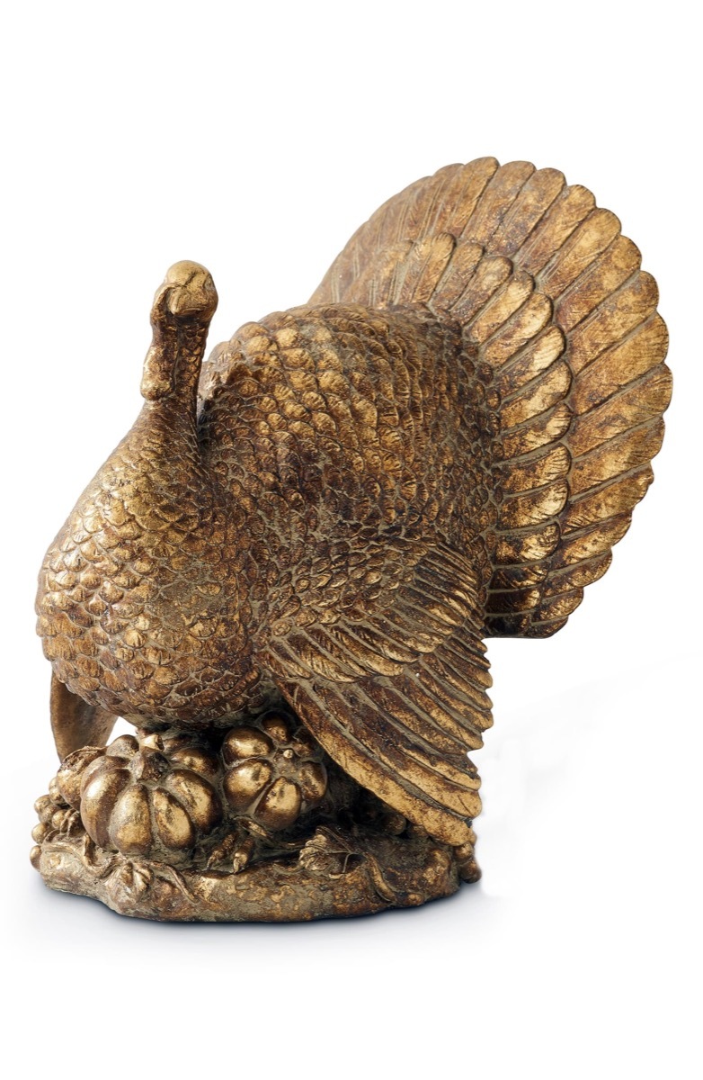 gold turkey statue, fall home decor