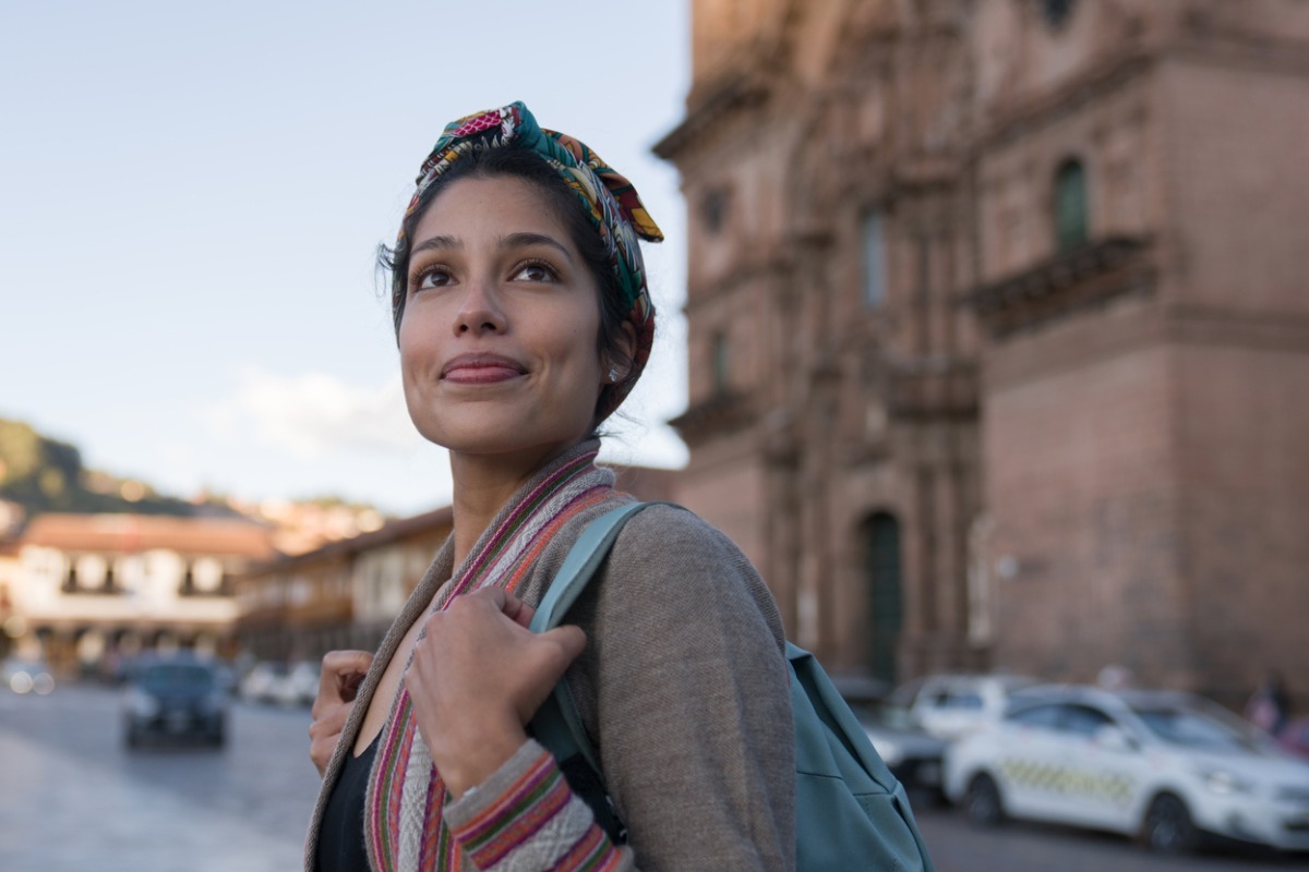 happy woman staring into the distance