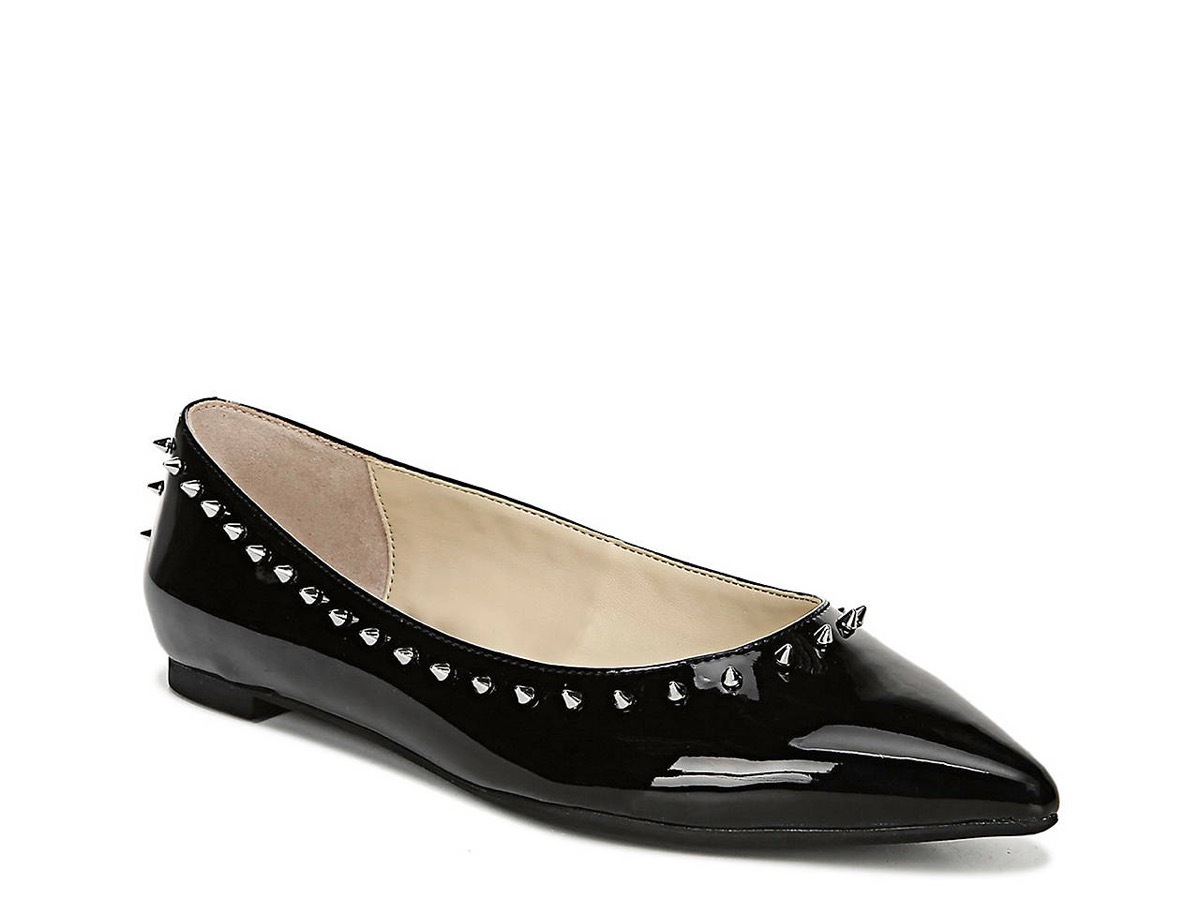 black patent flats with spikes