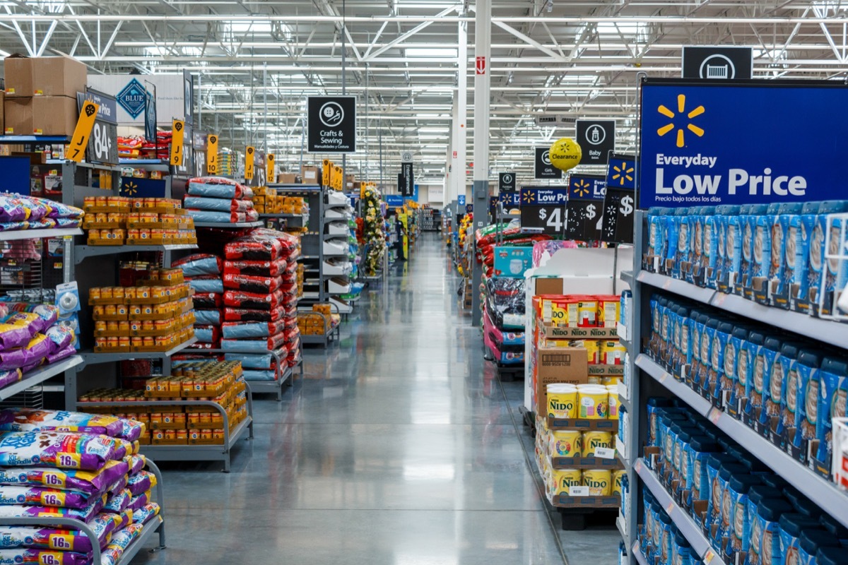 Miami/USA - April, 25 2019:Rows with products in Walmart. Walmart Inc. is an American multinational retail corporation operates a chain of hypermarkets, discount department stores, and grocery stores