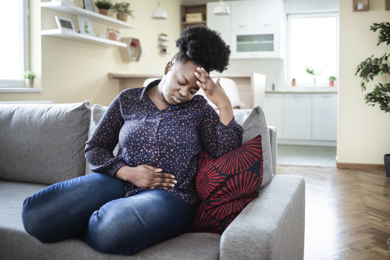 Woman with stomach pain.