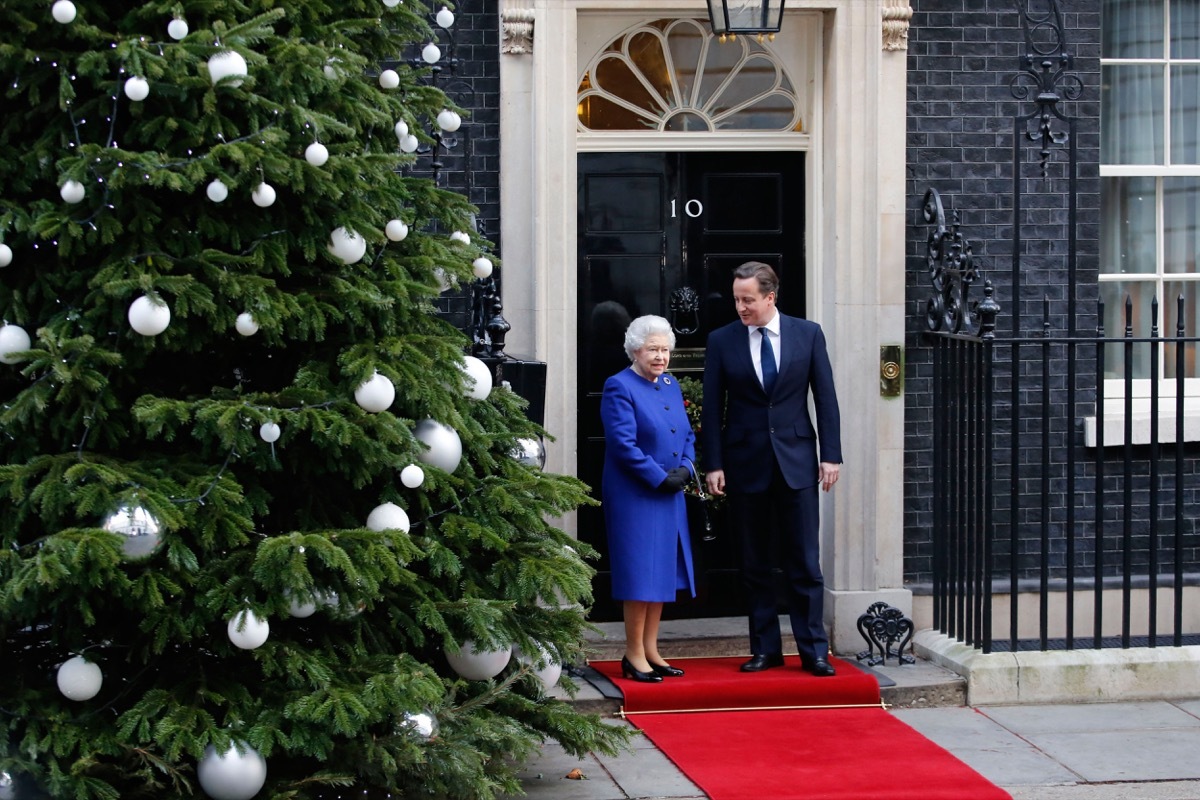 Queen Elizabeth II at No. 10 Downing Street with then Prime Minister David Cameron