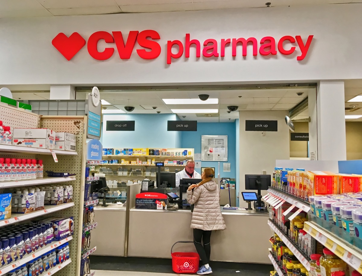 CVS Pharmacy prescription medicine drop off pickup counter, Saugus Massachusetts USA, March 6, 2019