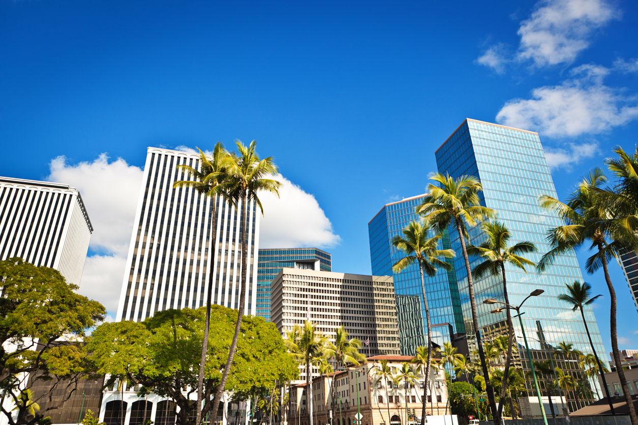 The skyline of downtown Honolulu, Hawaii during the daytime.