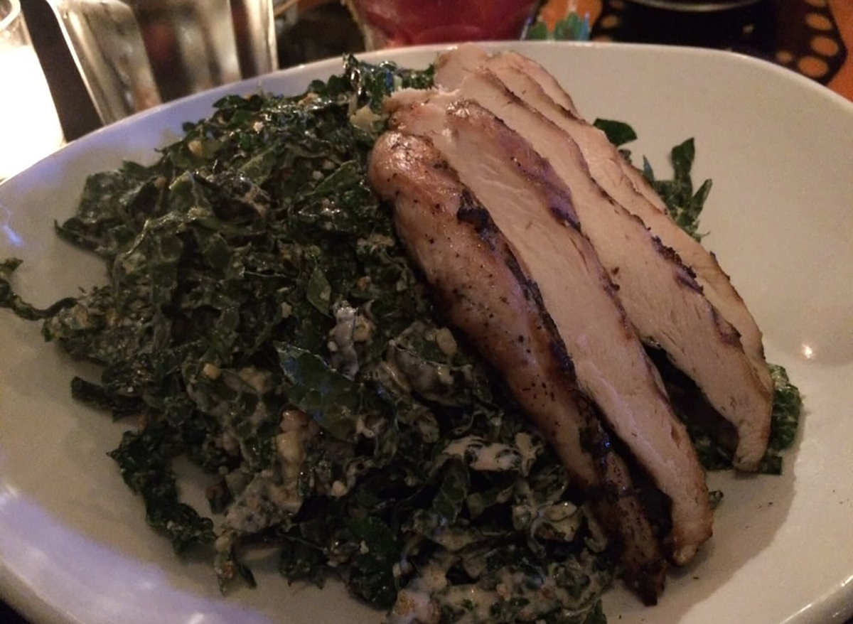 kale caesar salad with grilled chicken