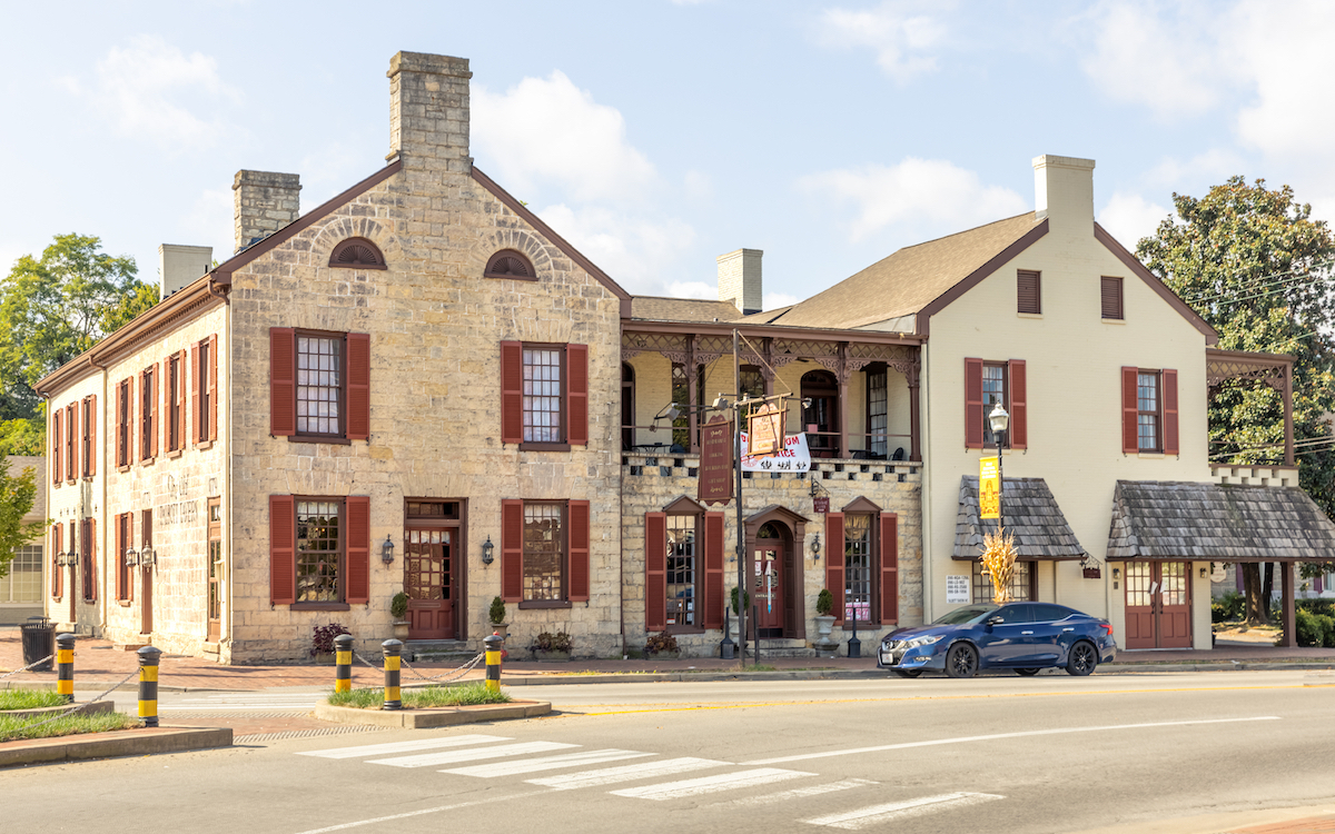 The brick and stone Old Talbott Tavern in historic Bardstown, Kentucky.