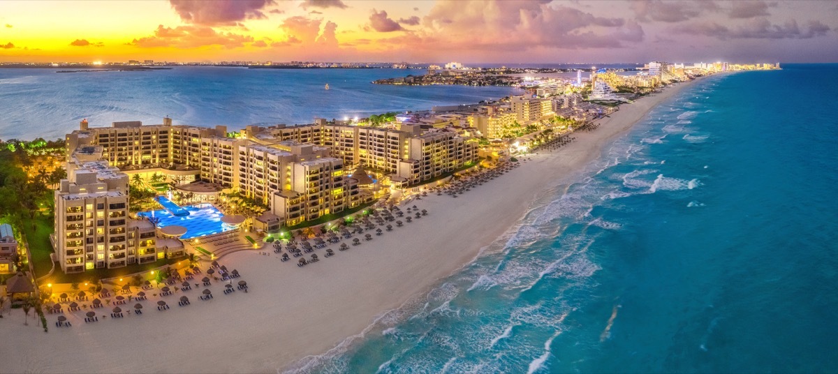 sunset on a Cancun resort with blue water