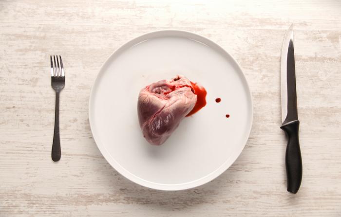 Heart on a plate with cutlery]