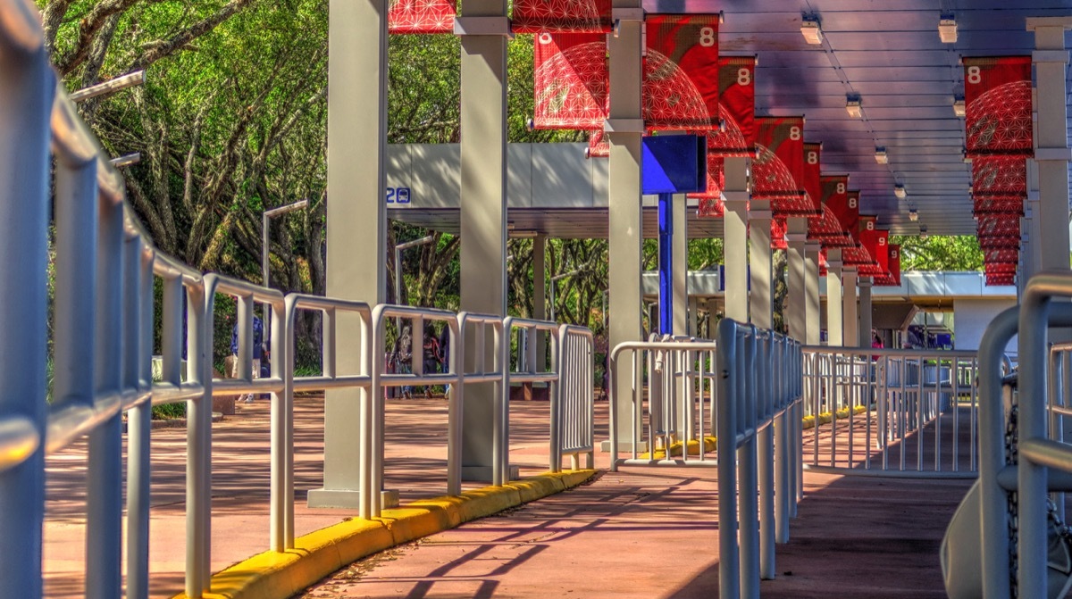 Orlando, Florida / United States - March 13, 2018: Standing Lanes Wrap Around Waiting Lines in the Busses Area at Disney World Amusement Park - Image