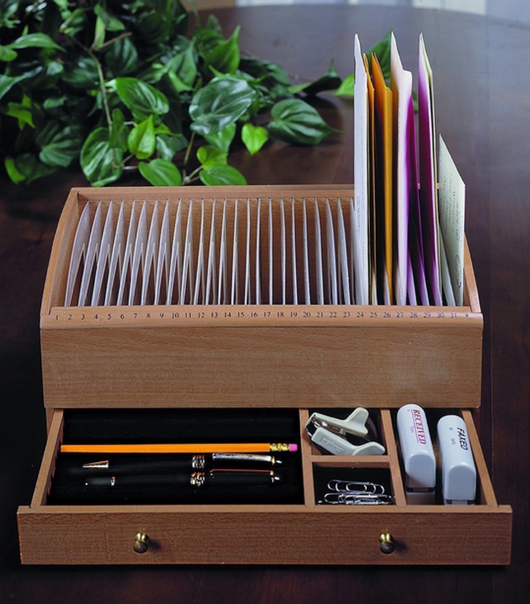 wooden bill and trinket organizer