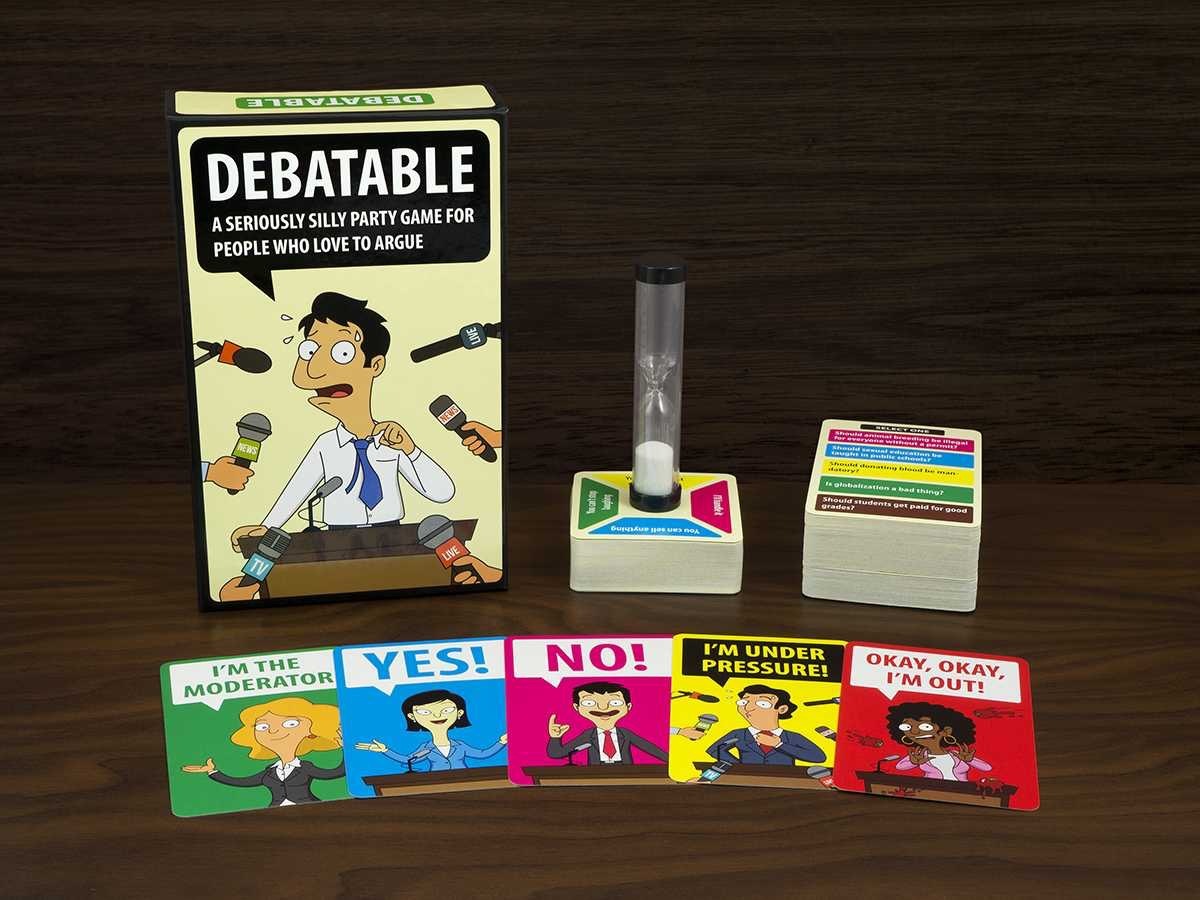 Debatable is a hilarious party game for 3 to 16 adult players, but only one can become the debate king or queen.