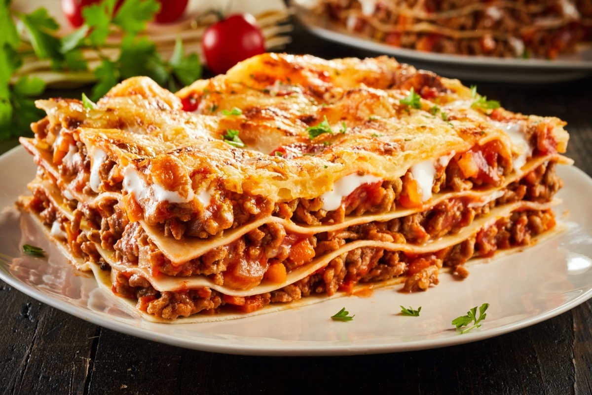 meat lasagna on white plate