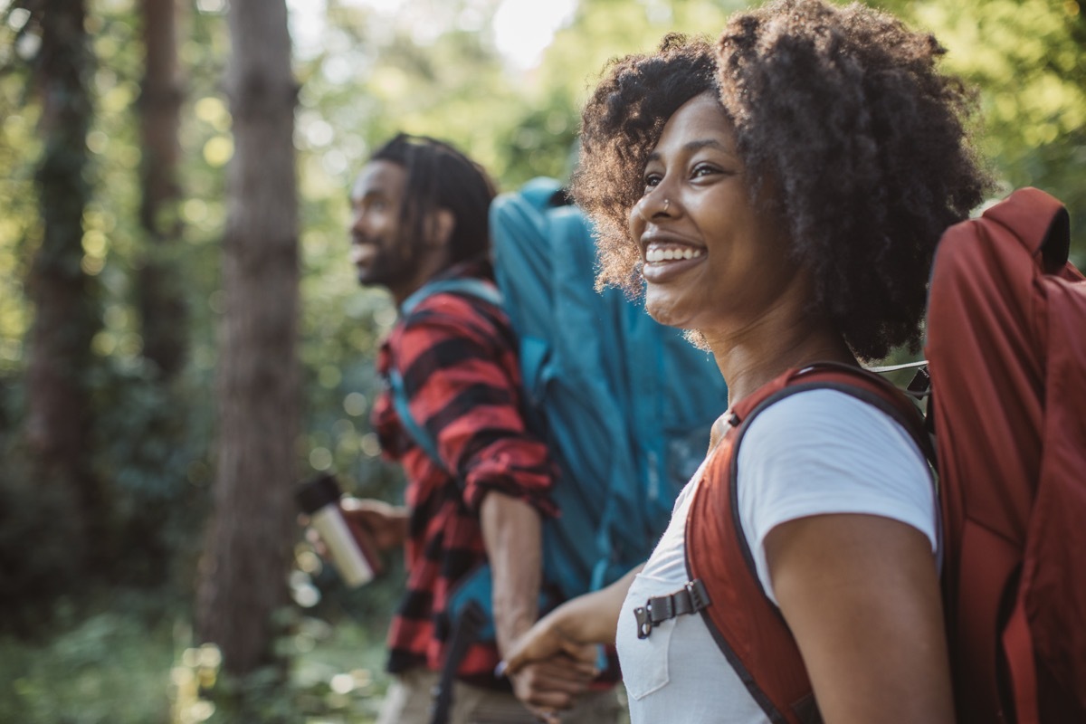 woman and man hiking together