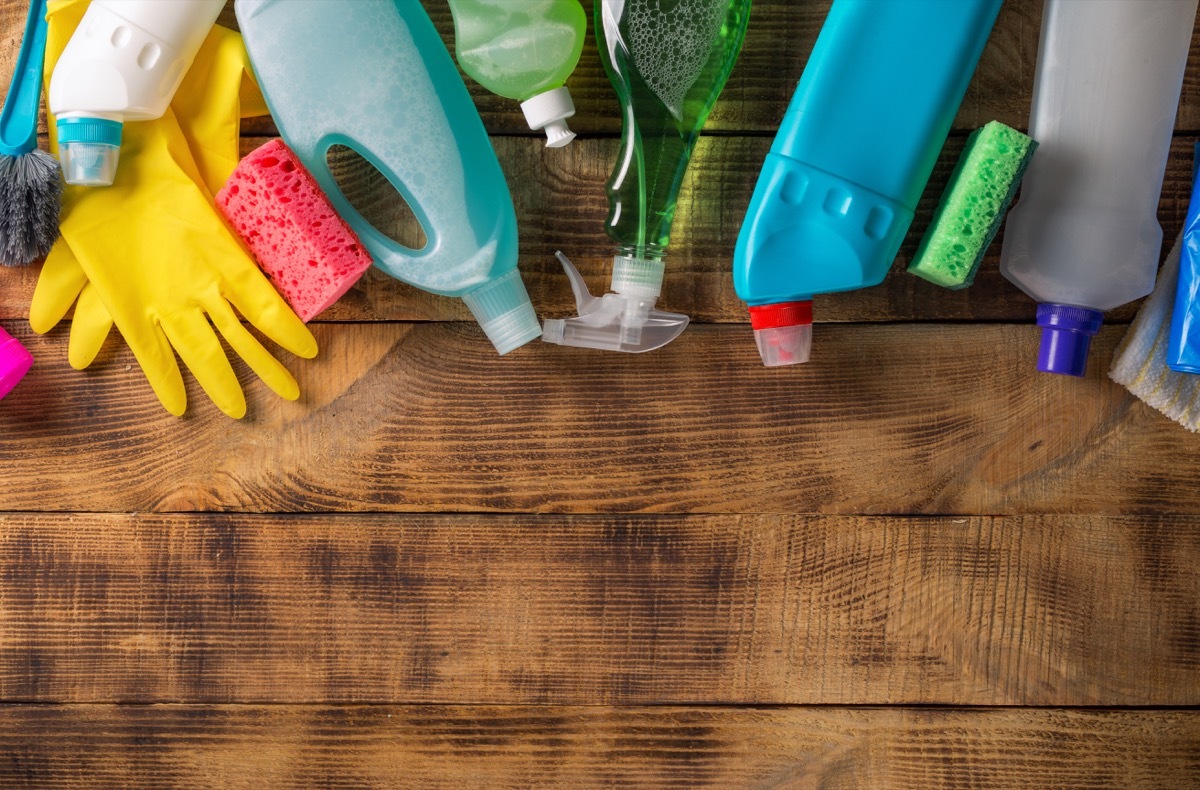 cleaning products on wood background, easy home tips