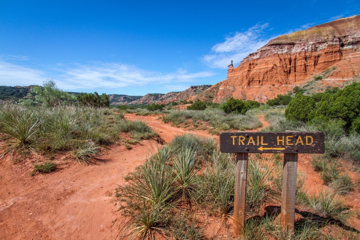 trail head sign at palo duro canyon state park