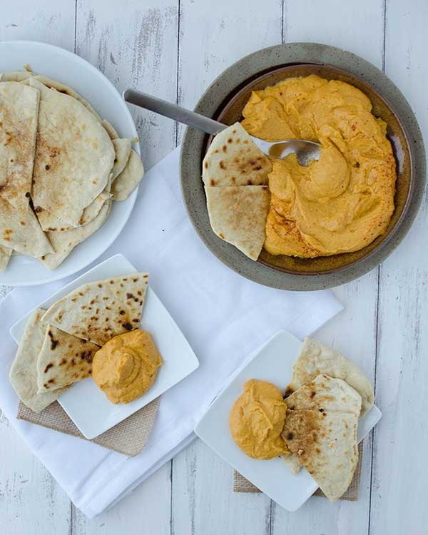 sweet potato hummus with cinnamon flatbread