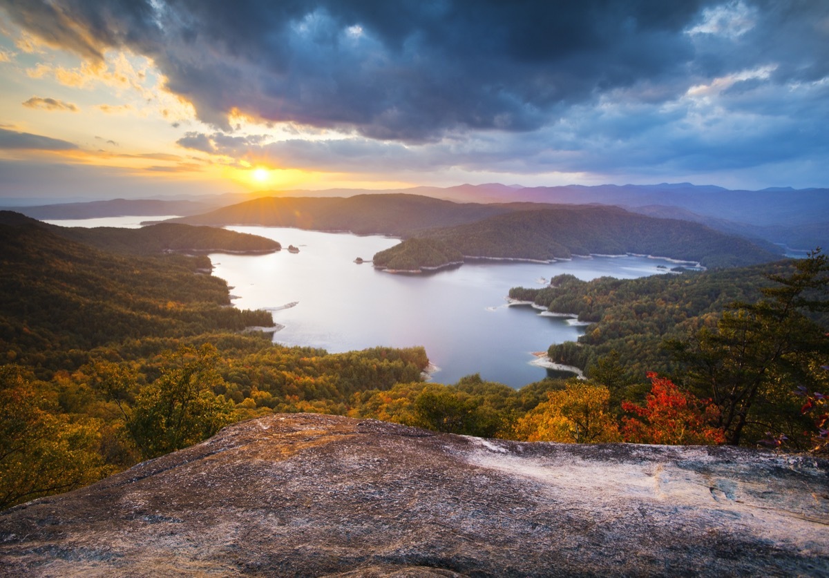 sunset at lake jocassee in south carolina