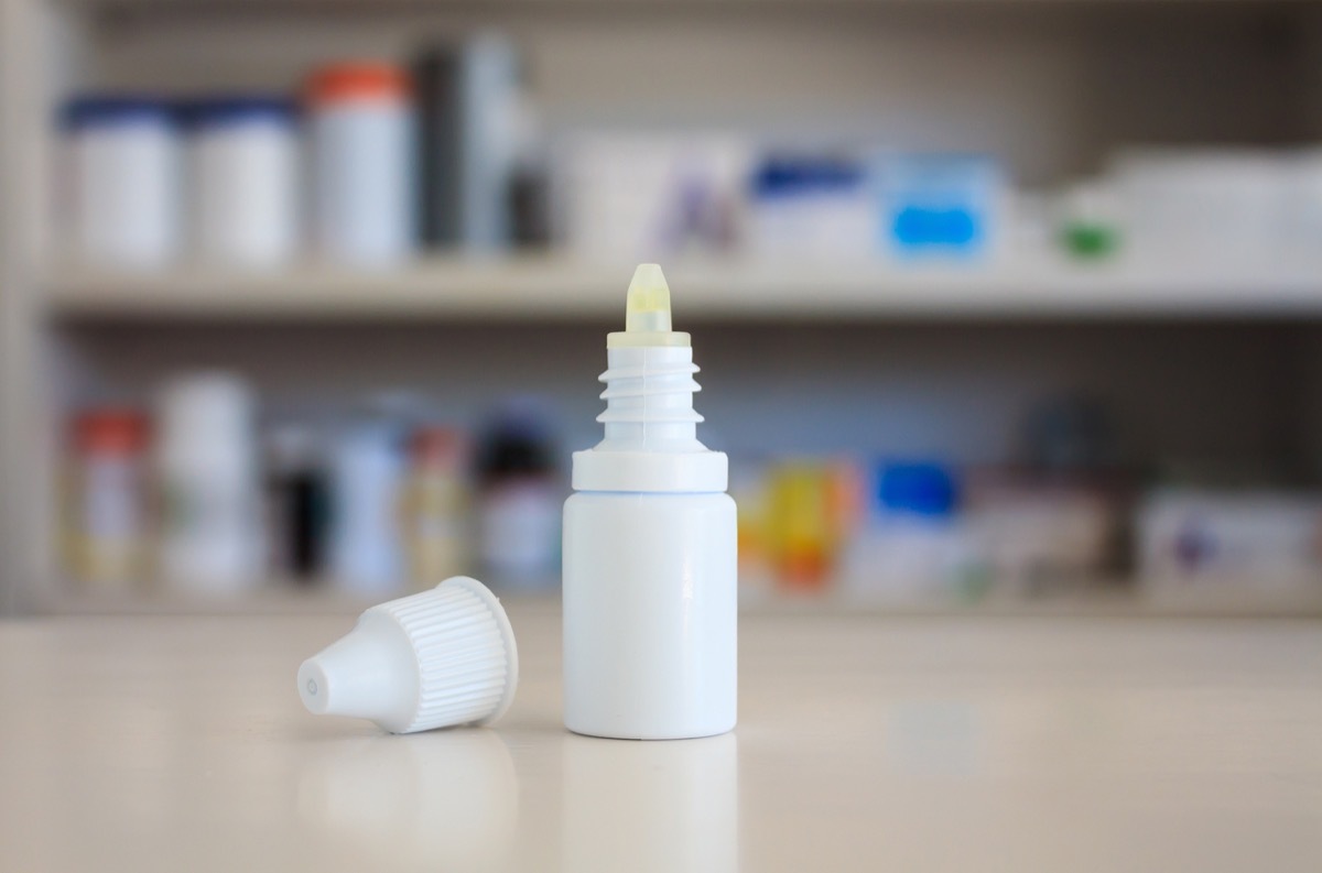 bottle of eye drops on counter