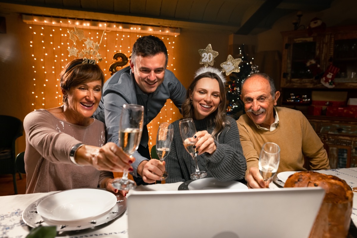 Family video chatting on New Year's Eve