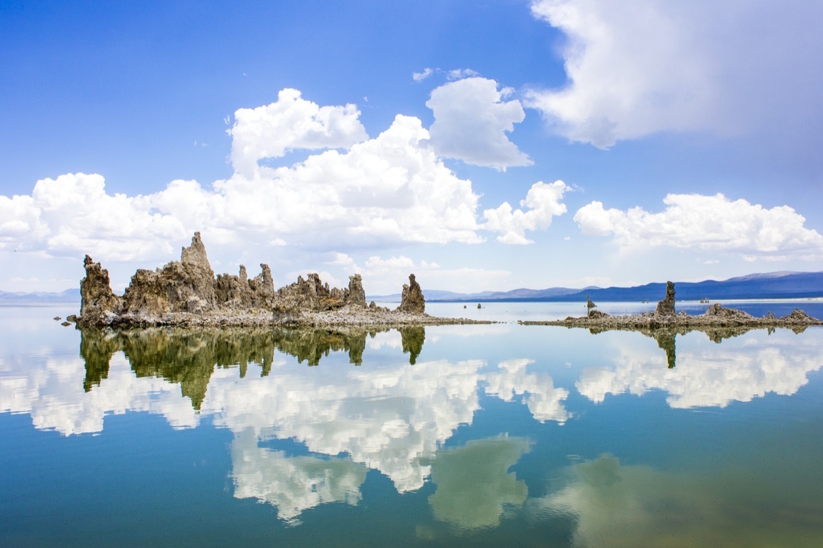 mono lake reflecting the rock formations