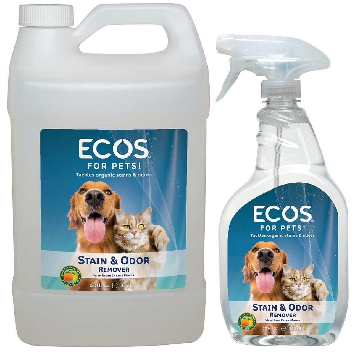 two bottles of pet cleaner, earth friendly cleaning products