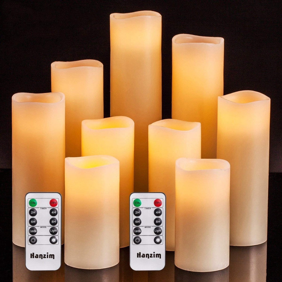 set of nine off white flameless candles and remotes