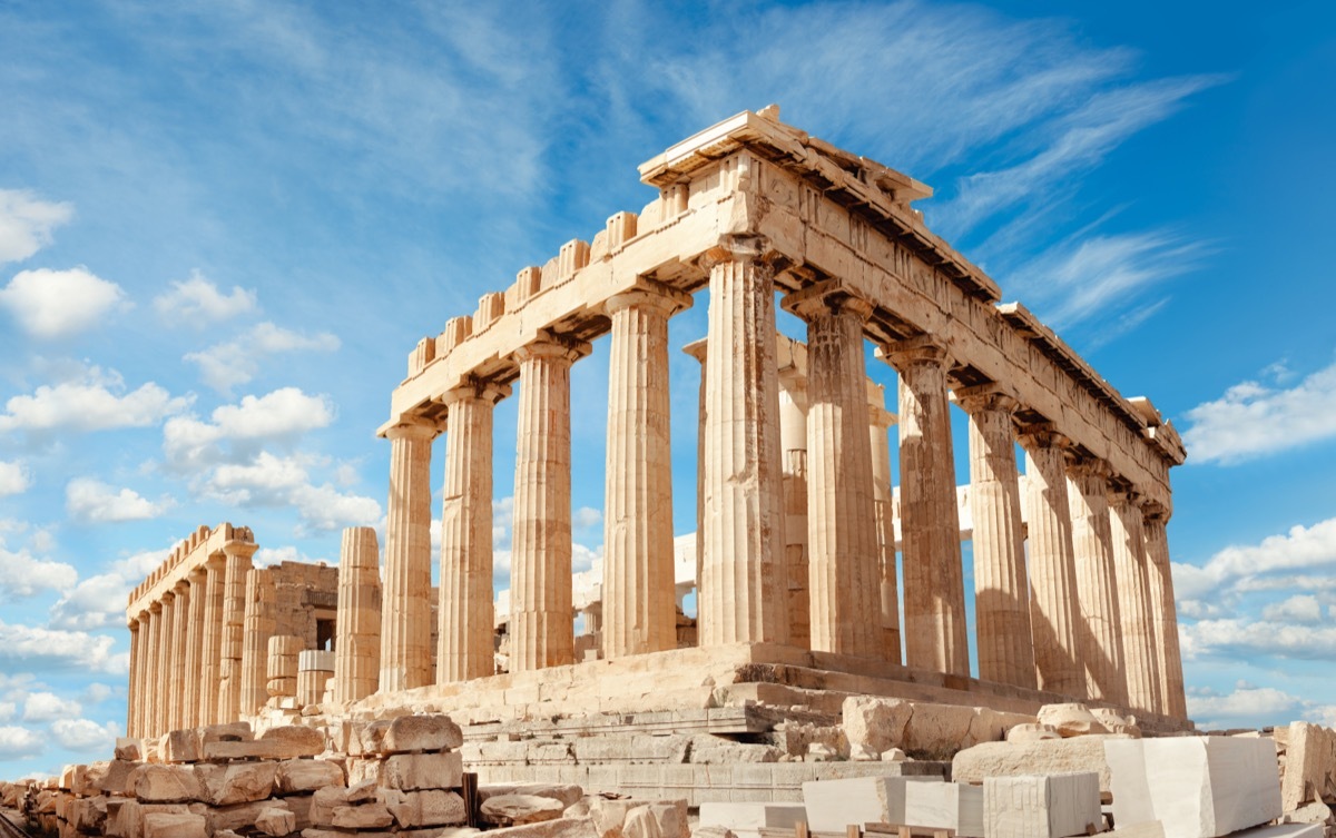 Parthenon temple on a bright day.