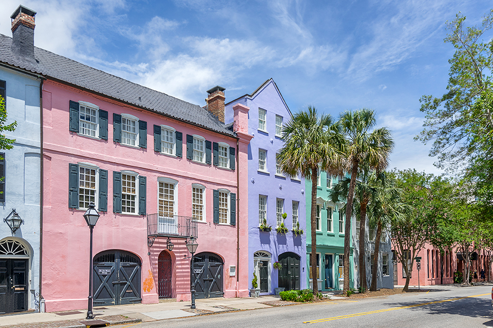 pastel row of houses in charleston