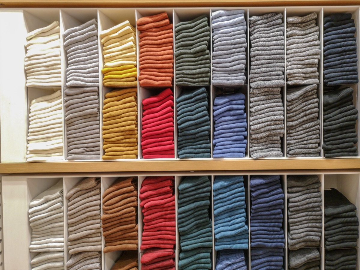 stacks of colorful tshirts