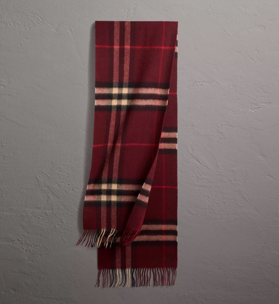 burberry check scarf in burgundy