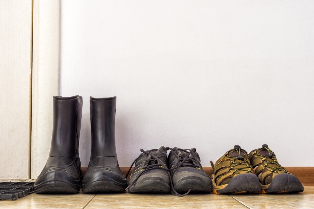 shoes in a mudroom, fall home upgrades